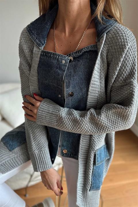 Denim Detail Cardigan