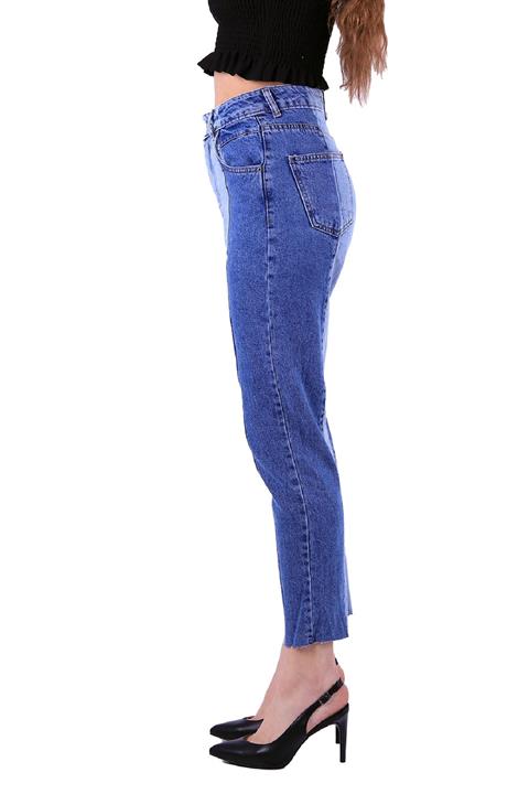 Dikişli Çift Renkli Mom Kot Pantolon