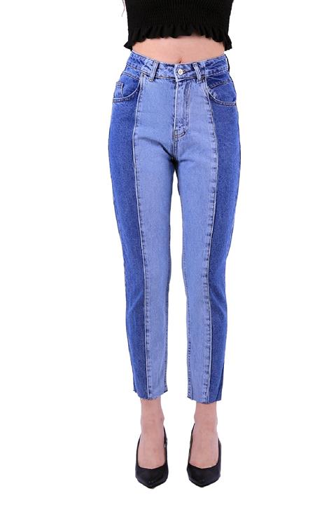 Dikişli Çift Renkli Mom Kot Pantolon