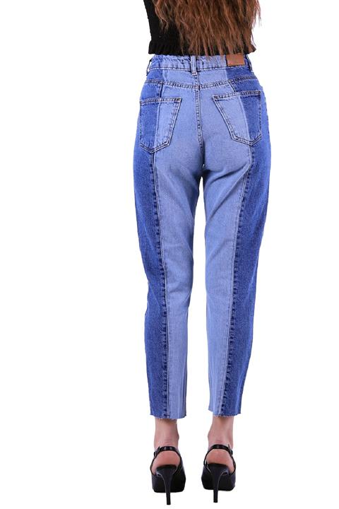 Dikişli Çift Renkli Mom Kot Pantolon
