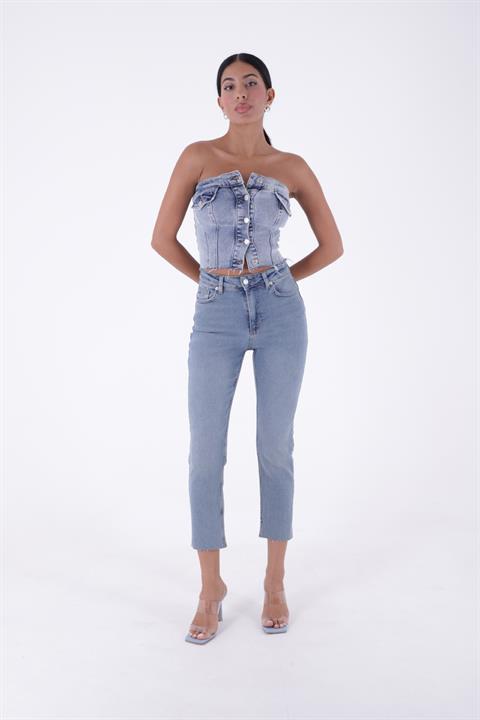 Dikişsiz Paça Mom Fit Kot Pantolon