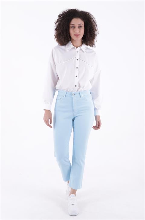 Dikişsiz Paça Mom Fit Kot Pantolon