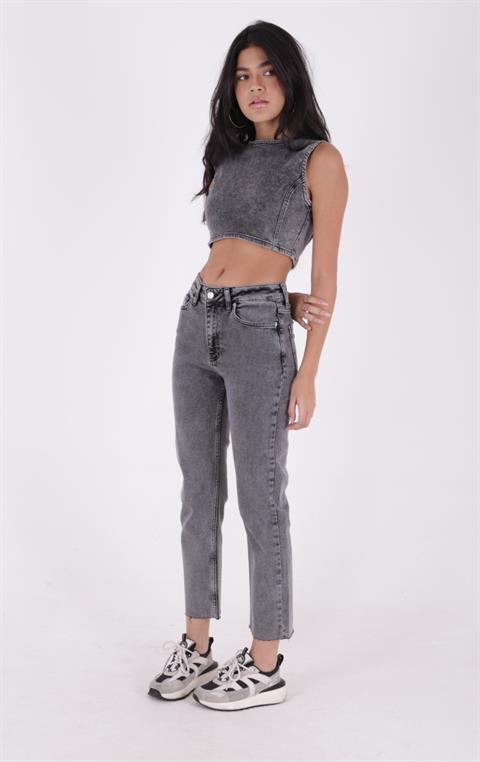 Dikişsiz Paça Mom Fit Kot Pantolon