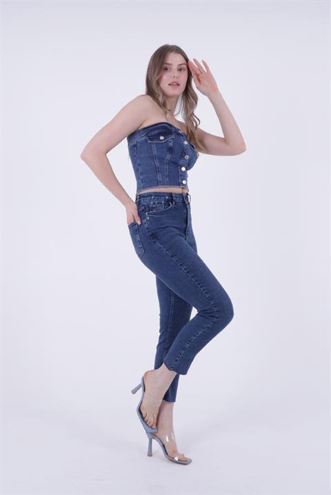 Dikişsiz Paça Mom Fit Kot Pantolon