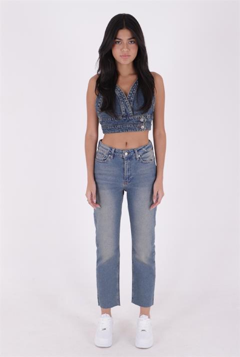 Dikişsiz Paça Mom Fit Kot Pantolon