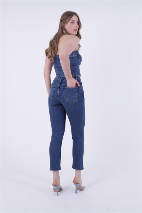 Dikişsiz Paça Mom Fit Kot Pantolon