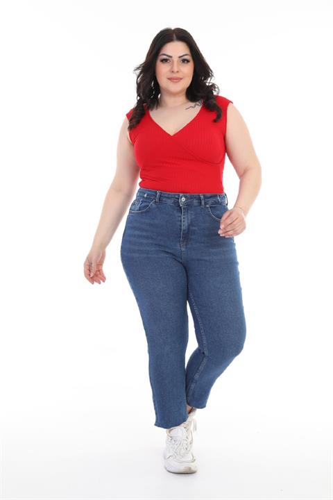 Dikişsiz Paça Mom Fit Kot Pantolon