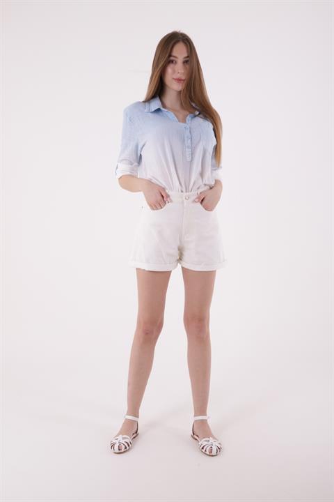 Double Folded Bottom Denim Short White White (S-XL-6)