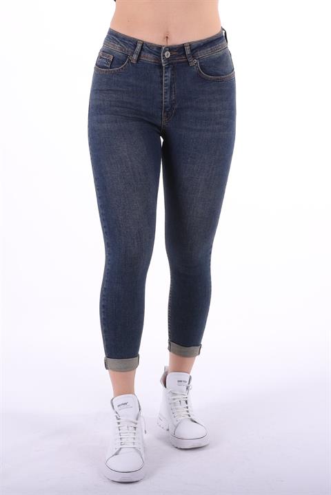 Double Folded Bottom High Waisted Skinny Short Jean Dark Tinted Denim Dark Tinted Denim (26-31)