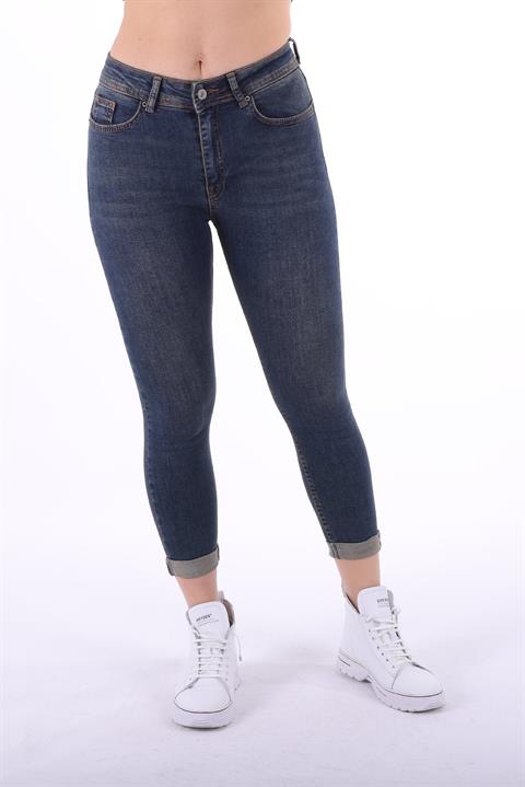 Double Folded Bottom High Waisted Skinny Short Jean Dark Tinted Denim Dark Tinted Denim (26-31)