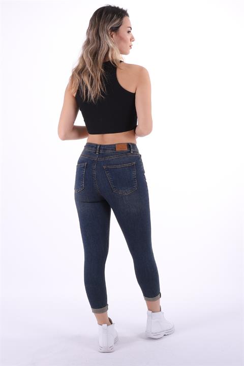 Double Folded Bottom High Waisted Skinny Short Jean Dark Tinted Denim Dark Tinted Denim (26-31)