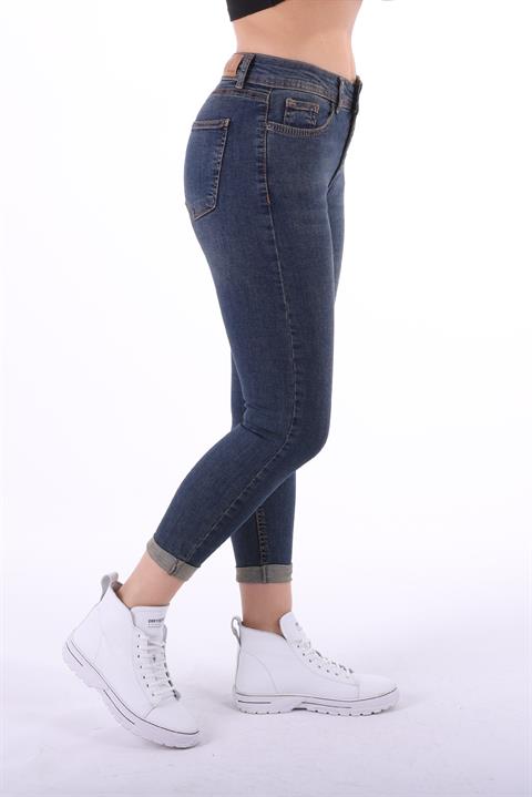 Double Folded Bottom High Waisted Skinny Short Jean Dark Tinted Denim Dark Tinted Denim (26-31)