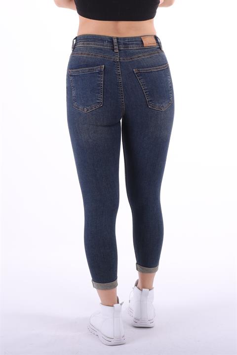 Double Folded Bottom High Waisted Skinny Short Jean Dark Tinted Denim Dark Tinted Denim (26-31)