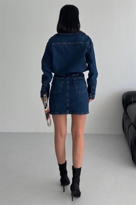 Düğmeli Mini Kot Elbise