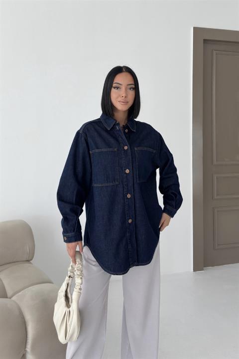 Düğmeli Oversize Kot Gömlek