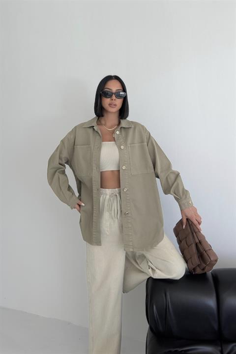 Düğmeli Oversize Kot Gömlek