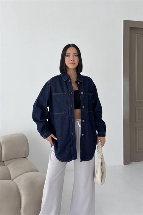 Düğmeli Oversize Kot Gömlek