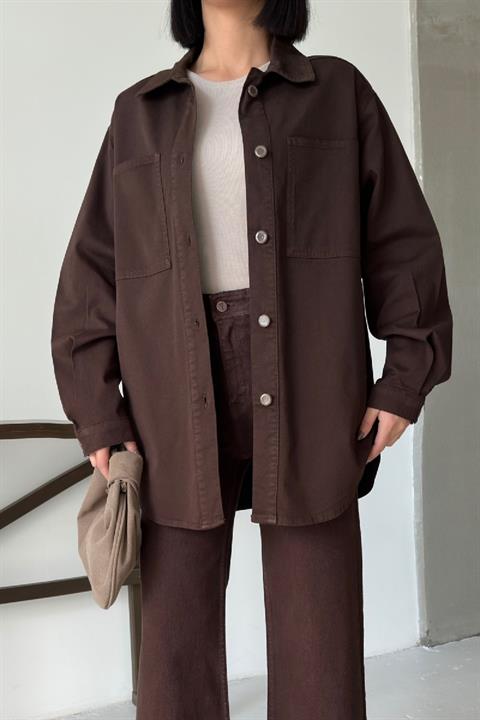 Düğmeli Oversize Kot Gömlek