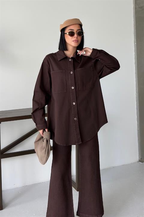 Düğmeli Oversize Kot Gömlek