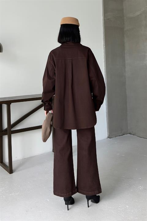 Düğmeli Oversize Kot Gömlek