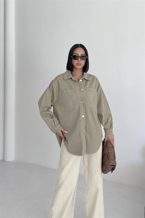 Düğmeli Oversize Kot Gömlek