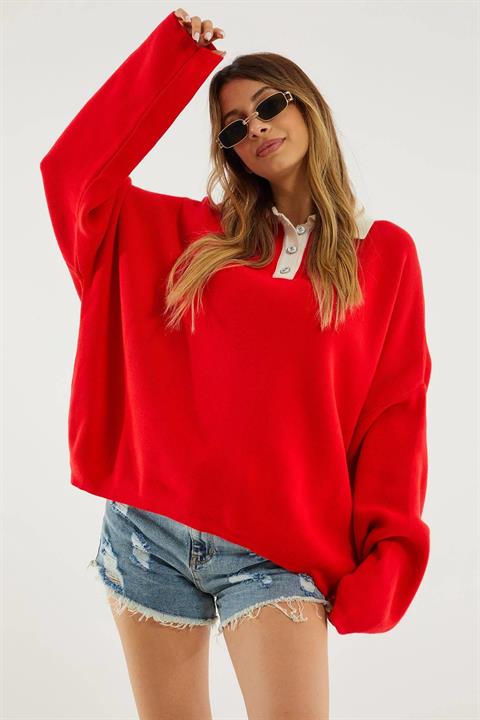 ER Polo Yaka Sweatshirt - Kırmızı