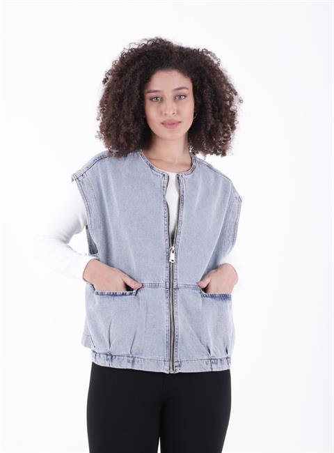 Fermuarlı Oversize Kot Yelek