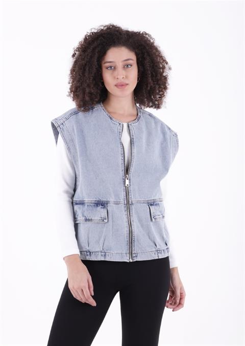 Fermuarlı Oversize Kot Yelek