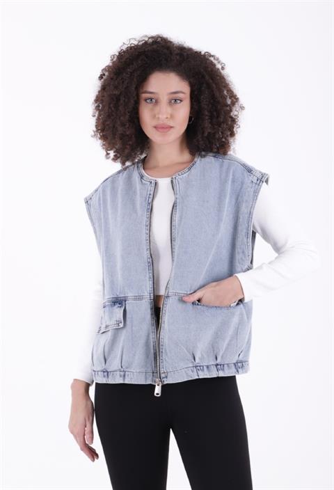 Fermuarlı Oversize Kot Yelek
