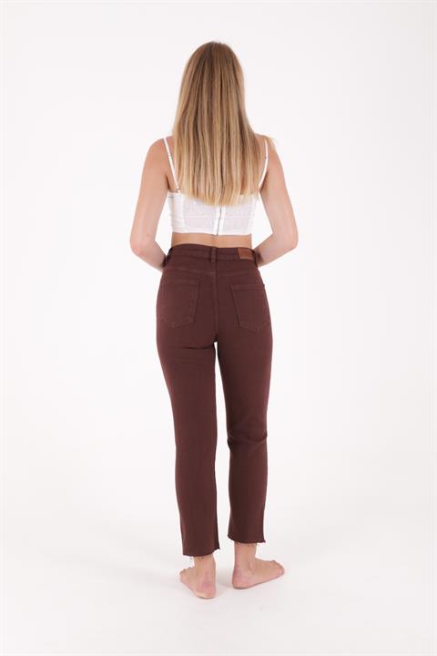 Fringe Ending High Waisted Mom Fit Jean Brown (28-33)