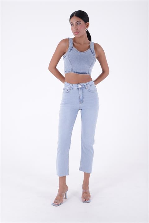 Fringe Ending High Waisted Mom Fit Jean Ice Blue - Tinted Ice Blue - Tinted (26-31)