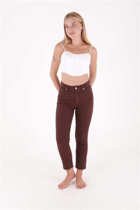 Fringe Ending High Waisted Mom Fit Jean Brown (26-31)