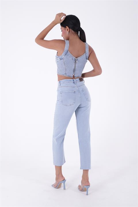 Fringe Ending High Waisted Mom Fit Jean Ice Blue - Tinted Ice Blue - Tinted (26-31)