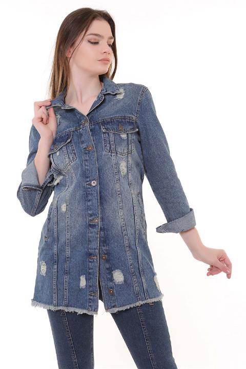 Fringe Finish Boyfriend Denim Jacket Middle Blue - Tinted Middle Blue - Tinted (S-XL-6)