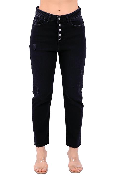 High Rise Mom Fit Jean with Five Buttons Anthracite Denim Anthracite Denim (26-31)