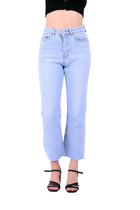 High Waist Mom Fit Jean with Flared Leg and Fringe Ending Ice Blue - Tinted Ice Blue - Tinted (28-33)