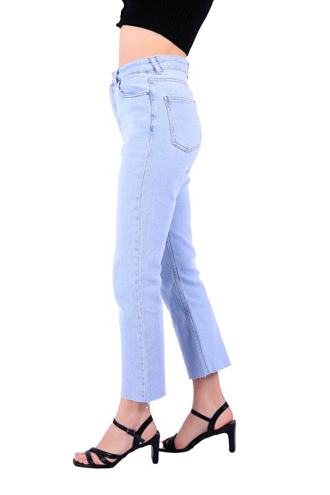 High Waist Mom Fit Jean with Flared Leg and Fringe Ending Ice Blue - Tinted Ice Blue - Tinted (28-33)