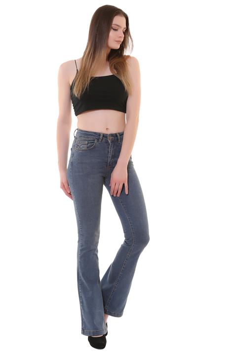 High Waisted and Flared Leg Skinny Jean Dark Tinted Denim (27-32)