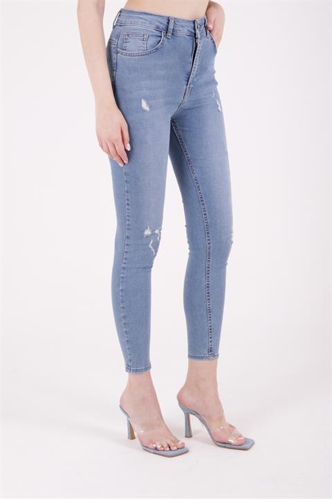 High Waisted and Little Ripped Skinny Jean Light Blue Denim Light Blue Denim (26-31)