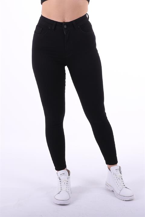 High Waisted Ankle Length Skinny Jean Black Black (42)