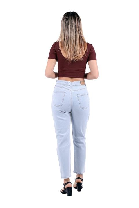 High Waisted Mom Fit Jean with Extra Horizontal Sewings Ice Blue - Tinted (27-32)