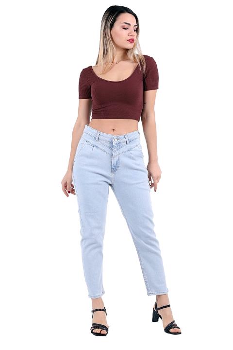 High Waisted Mom Fit Jean with Extra Horizontal Sewings Ice Blue - Tinted (27-32)