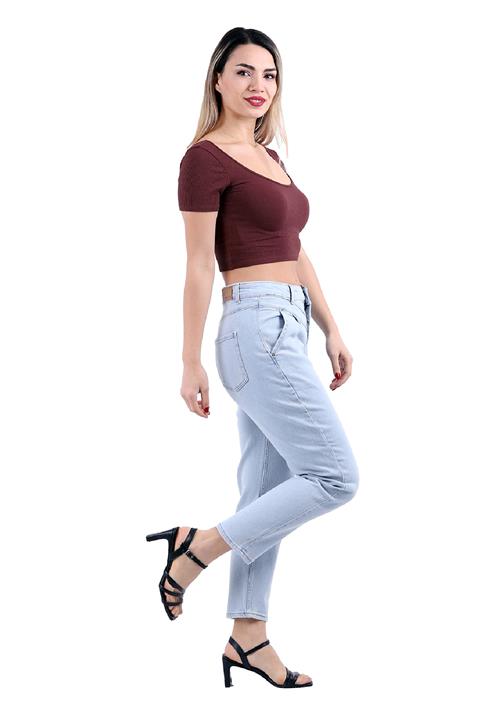 High Waisted Mom Fit Jean with Extra Horizontal Sewings Ice Blue - Tinted (27-32)