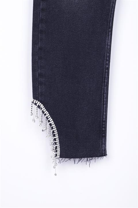 High Waisted Mom Jean with Rhinestones on Leg Hems Sides 1881 Anthracite Denim Anthracite Denim (28-33)