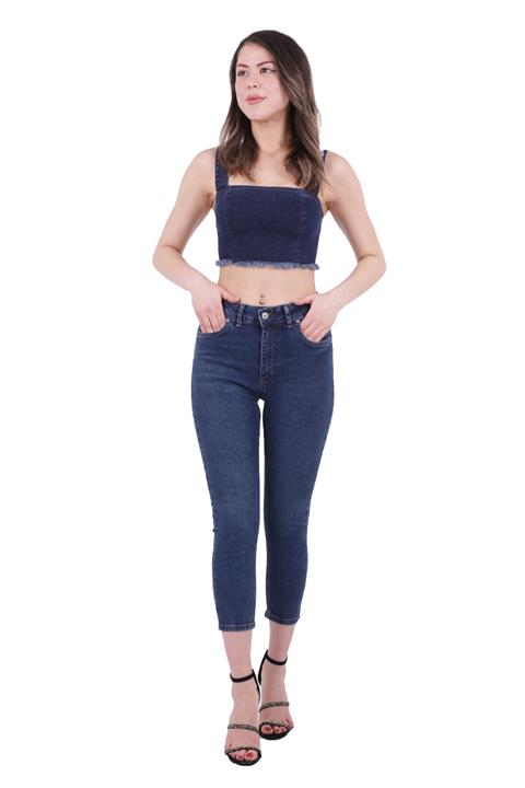 High Waisted Short Skinny Jean Dark Blue Denim Dark Blue Denim (26-30)