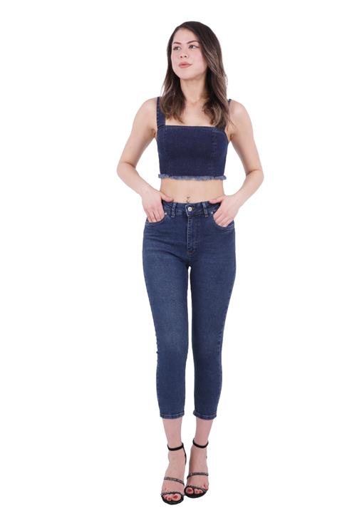 High Waisted Short Skinny Jean Dark Blue Denim Dark Blue Denim (26-30)