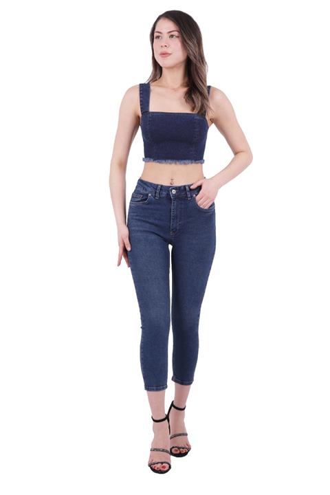 High Waisted Short Skinny Jean Dark Blue Denim Dark Blue Denim (26-30)