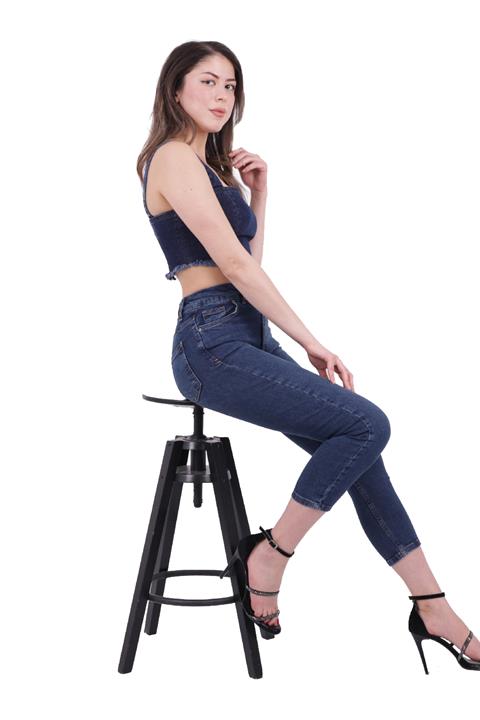 High Waisted Short Skinny Jean Dark Blue Denim Dark Blue Denim (26-30)