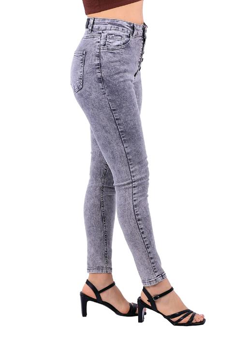 High Waisted Skinny Jean with Five Buttons in Front Light Grey Denim Light Grey Denim (30-36)