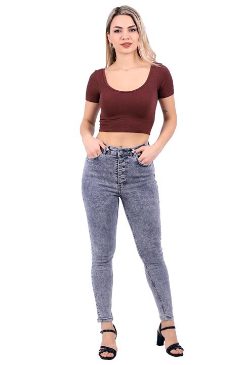 High Waisted Skinny Jean with Five Buttons in Front Light Grey Denim Light Grey Denim (30-36)